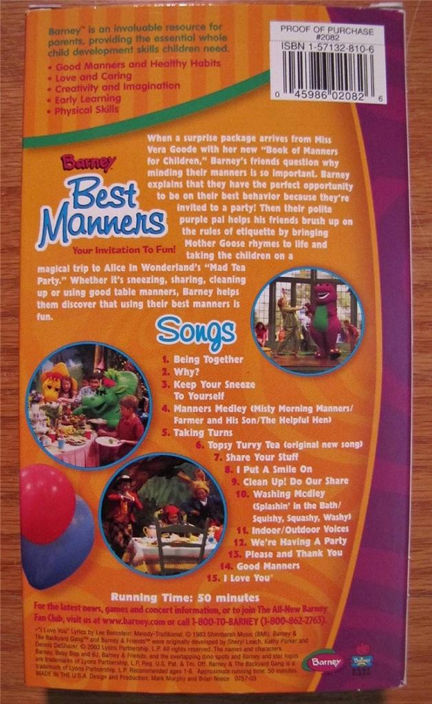 Barney Best Manners Your Invitation To Fun Dvd Barney BEST MANNERS Your Invitation To Fun VHS VIDEO | eBay