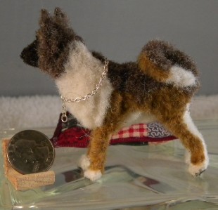 -Street Ooak Handmade Faux-fur miniature AKITA collectible mini dog -Street Ooak Handmade Faux-fur miniature AKITA collectible mini dog