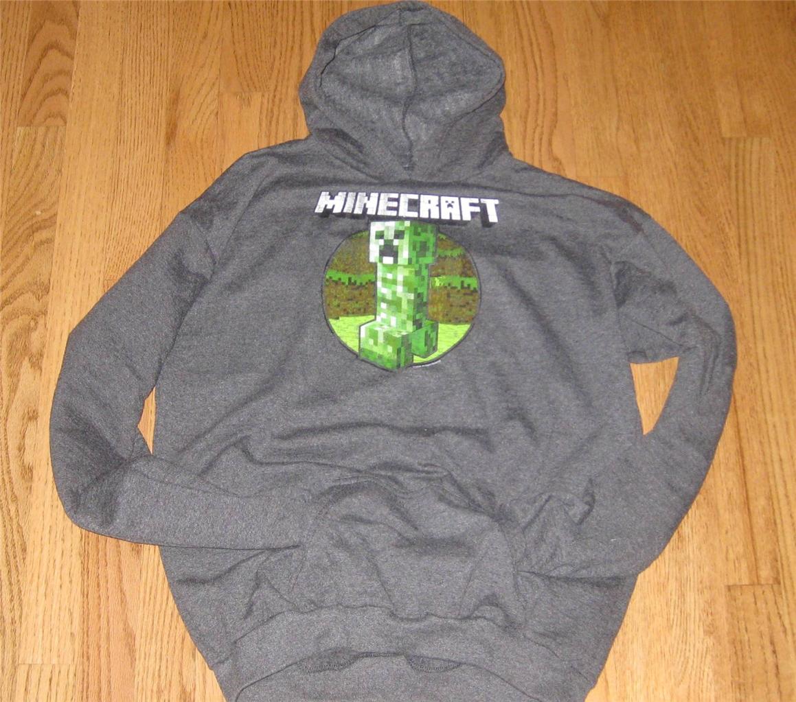 Boys MINECRAFT Retro Creeper Sweatshirt Hoodie Gray Small Medium Large