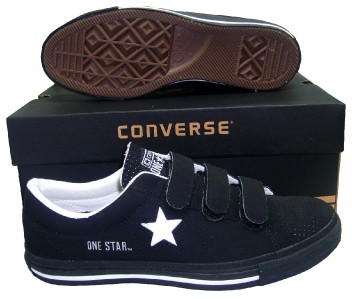 childrens black leather velcro converse