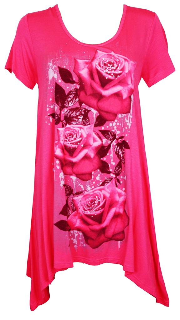 Womens Ladies Plus Size Floral Stretch Glitter Uneven Tunic Top 18 20