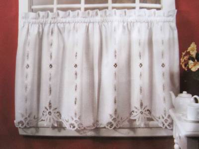 Elegant Pair Of Hand Battenburg Lace Beige Cotton Curtains