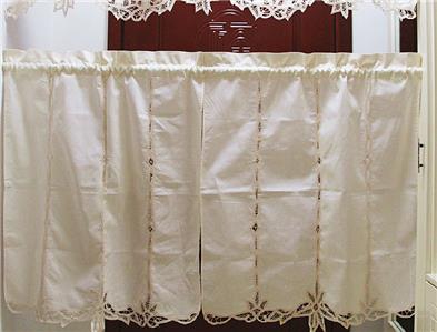 Elegant Pair Of Hand Battenburg Lace Beige Cotton Curtains