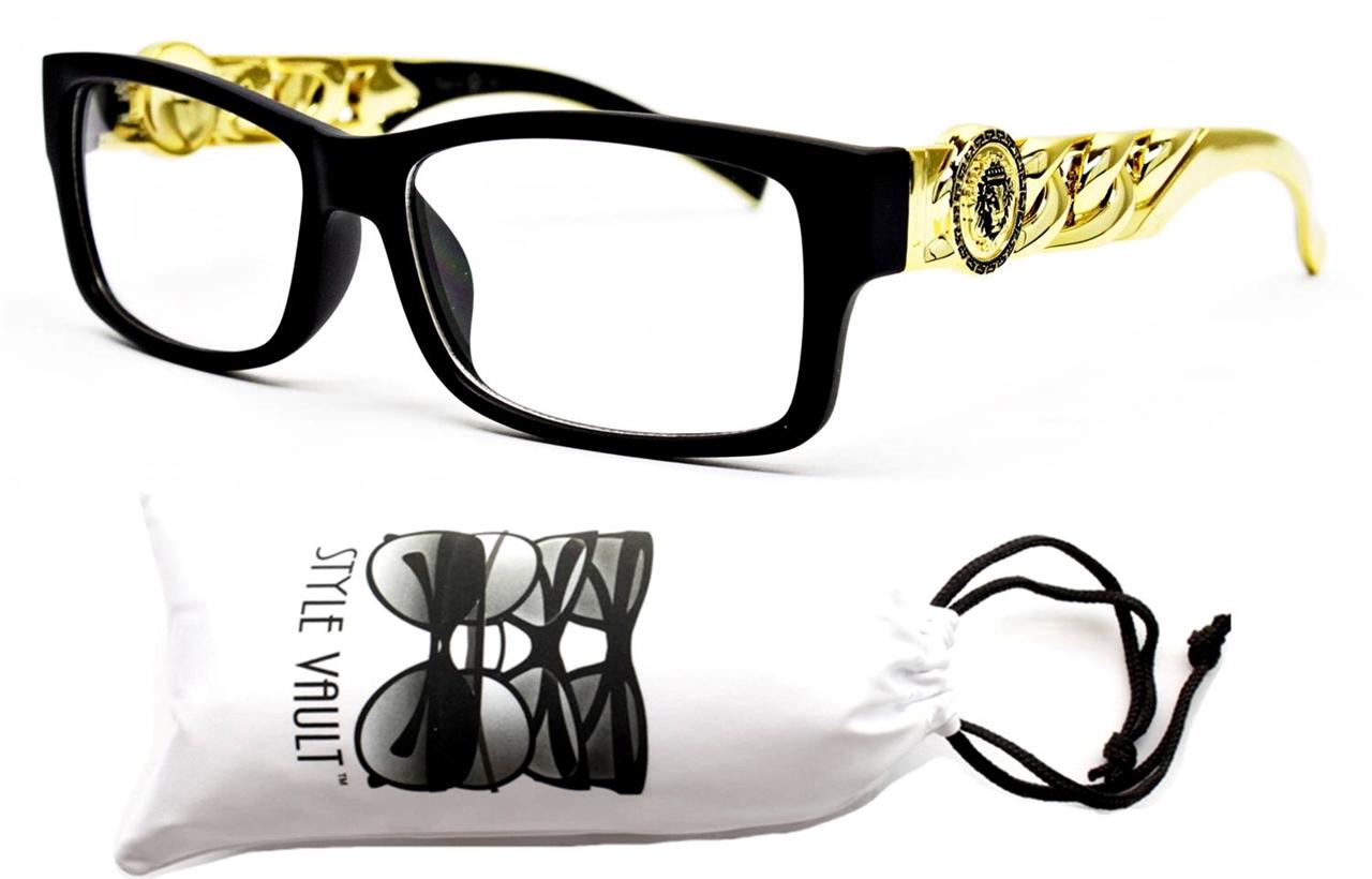 E3000VP Rectangle Flat Top Metal Arm Lion Logo Clear Lens Eyeglasses