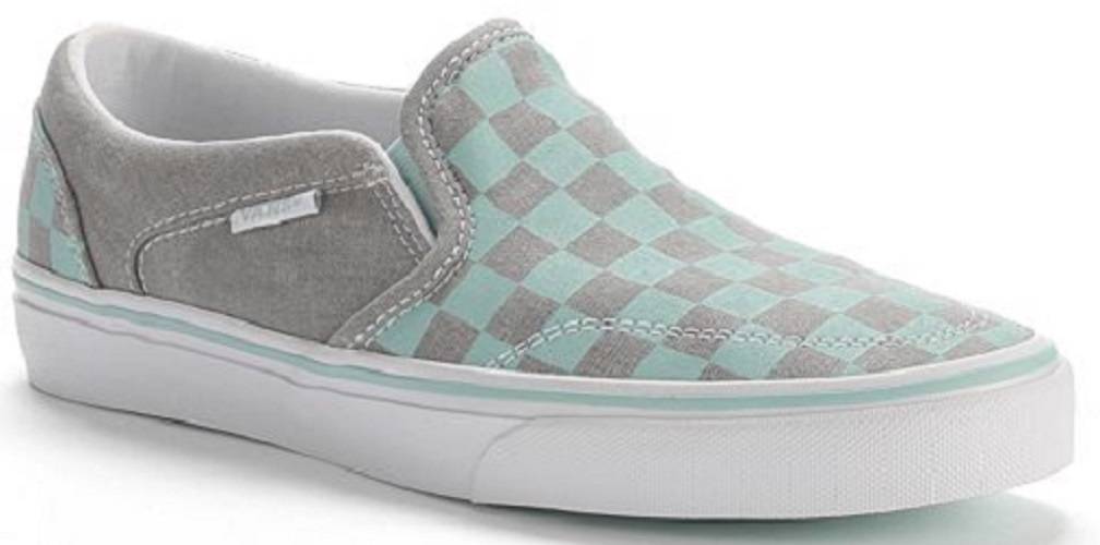 NEW Women'S Vans Asher Gray Checker Slip ON Canvas Loafers Athletic