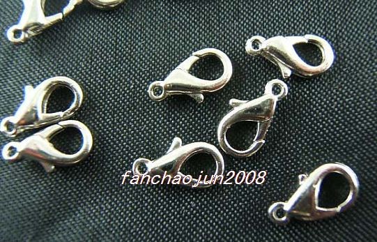 free ship 100pcs silver plated lobster clasps 12mm