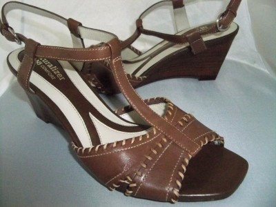 NATURALIZER BROWN LEATHER WOMENS SHOES WEDGE SANDALS N5 COMFORT 6M NEW