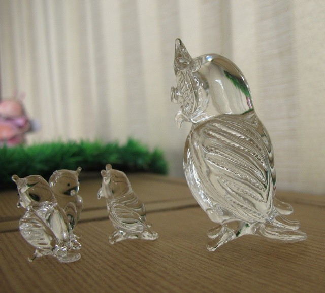 Hand Blown glass set of family OWL Animal Figurine eBay