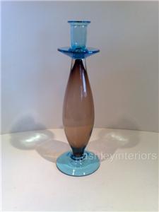 Blue & Brown Glass Candlestick Hand Made Glass