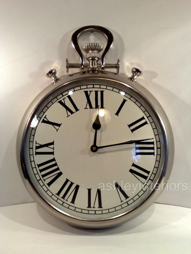 Chrome Pocket Watch Wall Clock White Face