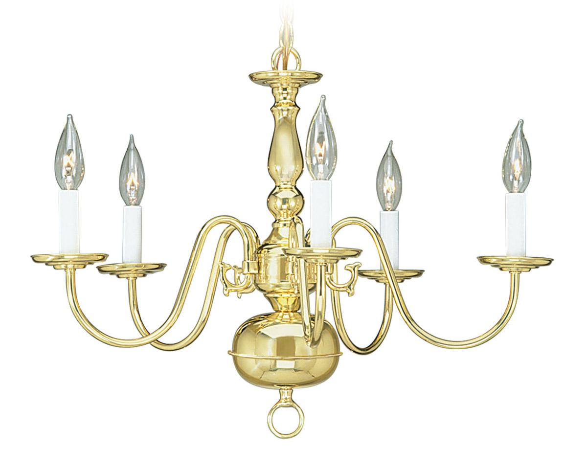 New 5L Chandelier Lighting Livex Fixture Williamsburg in Polished Brass