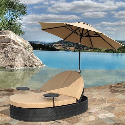 Chaise Lounge Chairs Outdoor on Outdoor Double Chaise Wicker Lounge Chair   Umbrella   Ebay