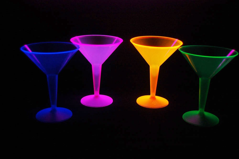 Neon Blacklight Reactive Martini Glasses 12 C
