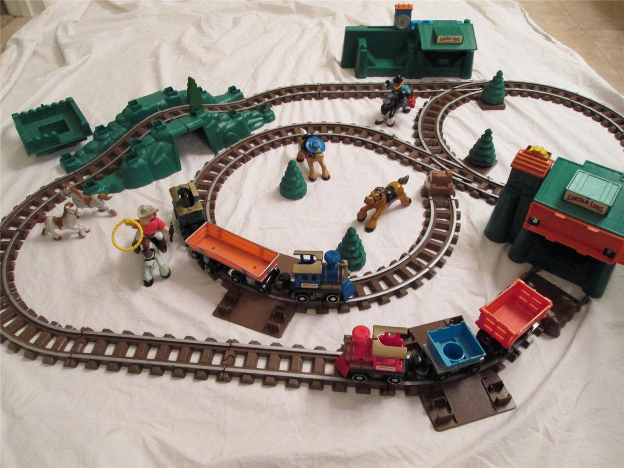 Lincoln Logs Train set Lot of Trains, Tracks, and Accessories 49 pieces