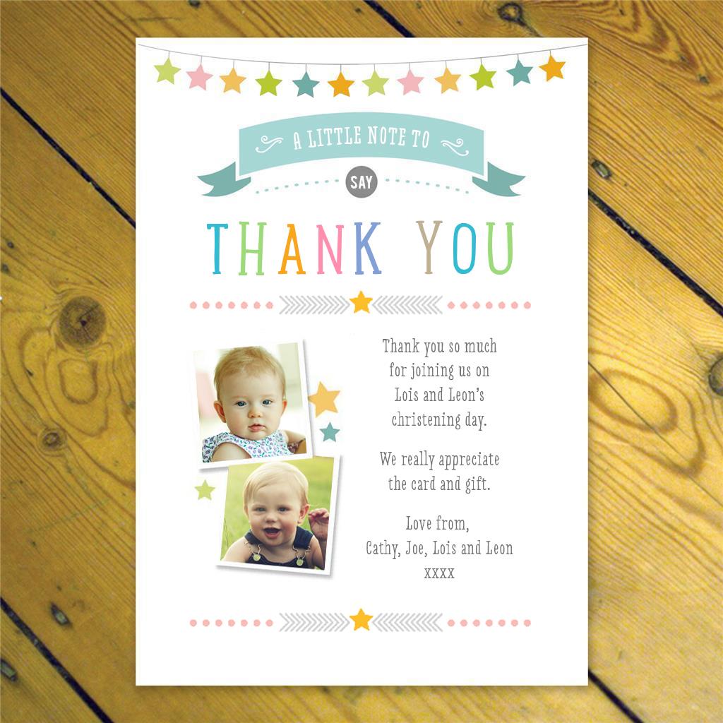 Personalised Joint Thank you cards notes girl boy photo twins