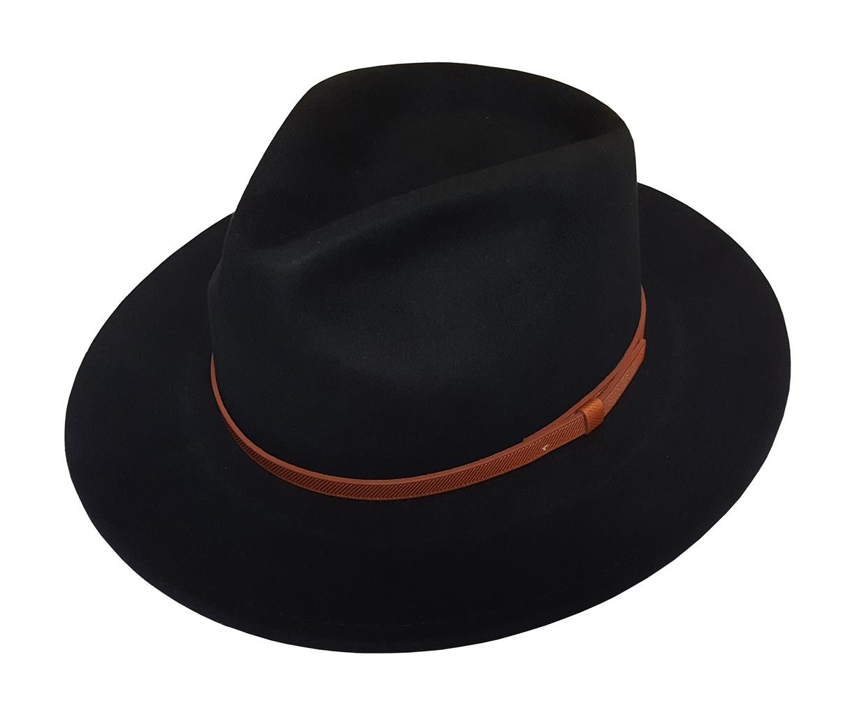 Men's 100 Crushable Wool Felt Outback Leather Band Fedora Hats With