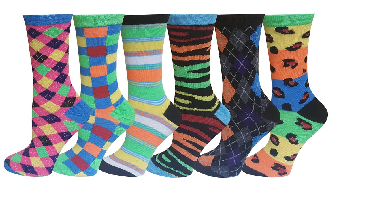 6 Pairs Women's Colorful Fancy Novelty Design Crew Socks 911 eBay