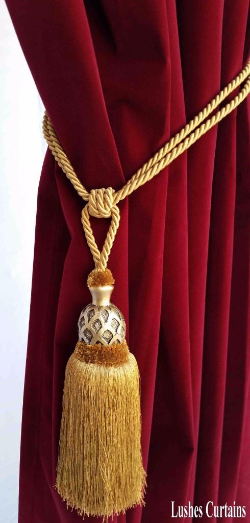 Gold Decorative Window Curtain Drapery Wood Tassel Rope
