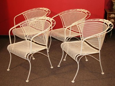 4 Vintage Woodard Art Deco Style Floral Scupltural Wrought Vintage Woodard Wrought Iron Patio Furniture