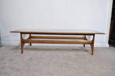 Vtg Mid Century Modern Lane Sculptural Walnut Glass Top Coffee Table