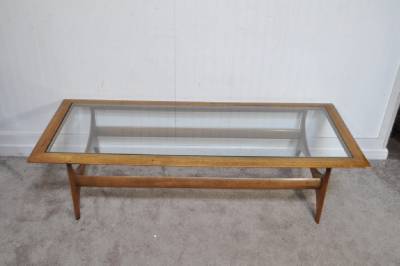 Vtg Mid Century Modern Lane Sculptural Walnut Glass Top Coffee Table