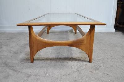 Vtg Mid Century Modern Lane Sculptural Walnut Glass Top Coffee Table