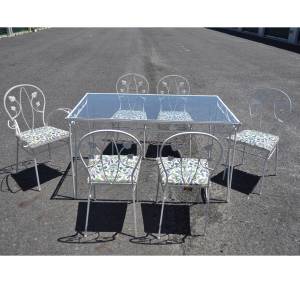 dining modern wrought iron chairs mid century table salterini patio vtg er