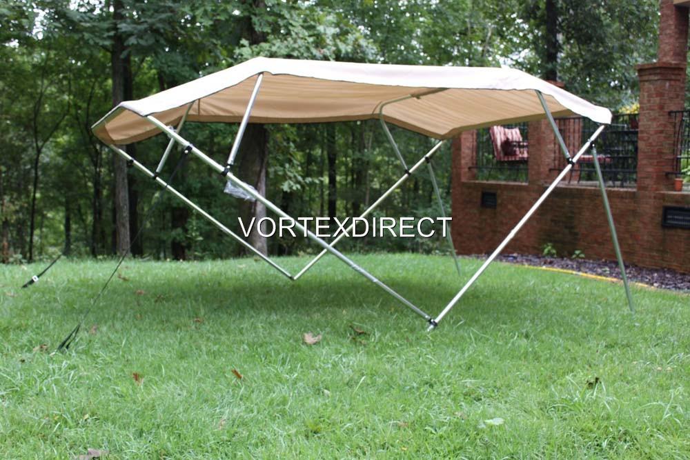 SQUARE TUBE FRAME VORTEX 4 BOW PONTOON/DECK BOAT BIMINI TOP 12' BEIGE 91-96''