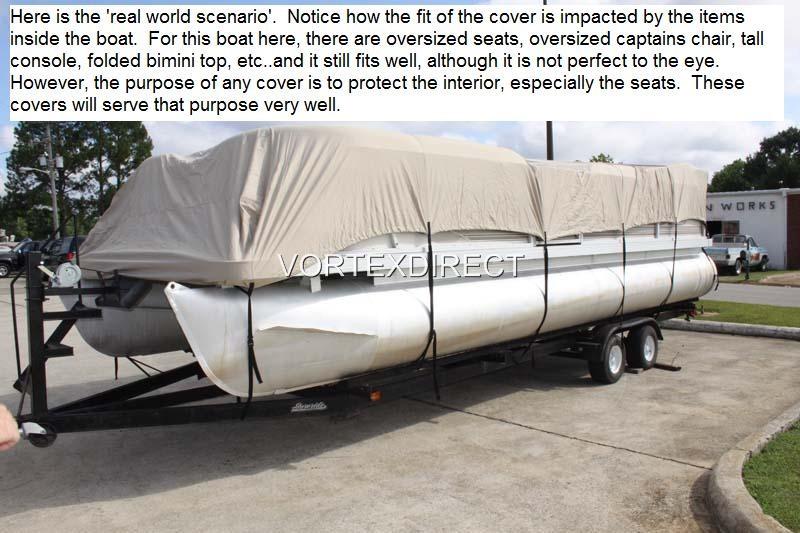 NEW VORTEX GRAY 24 FT Foot Ultra Pontoon Boat Cover w/Elastic Seam + Tie Downs