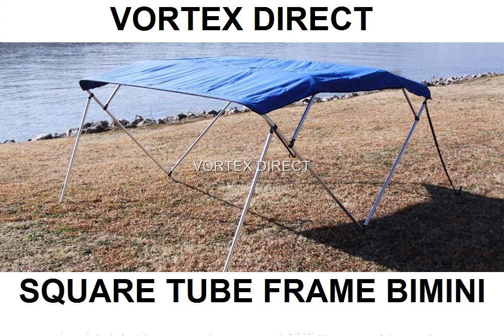 NEW SQUARE TUBE FRAME VORTEX 4 BOW PONTOON/DECK BOAT BIMINI TOP 12' BLUE 97-103'