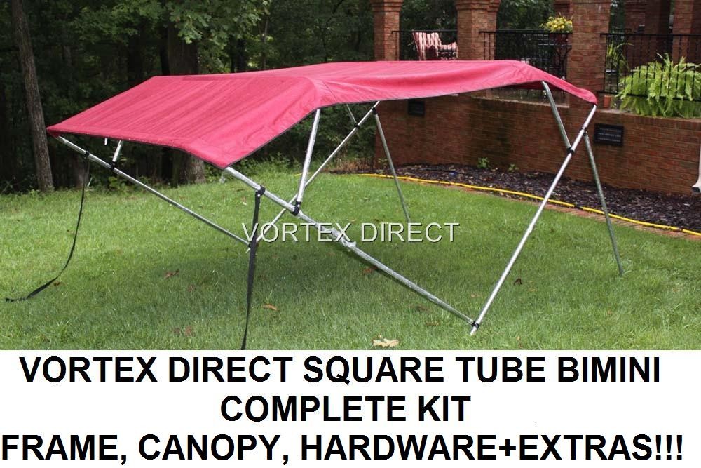 SQUARE TUBE FRAME VORTEX 4 BOW PONTOON/DECK BOAT BIMINI TOP 10' BURGUNDY 91-96'