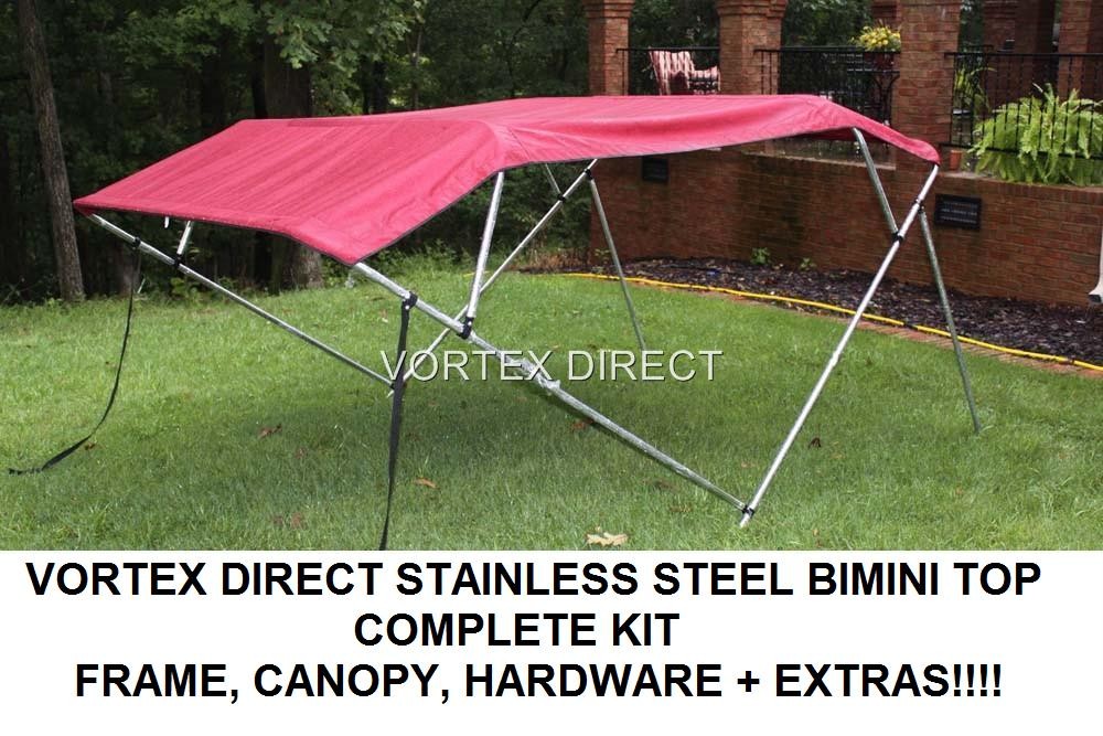 NEW BURGUNDY VORTEX STAINLESS STEEL FRAME BIMINI TOP 12 FT LONG, 91-96' WIDE