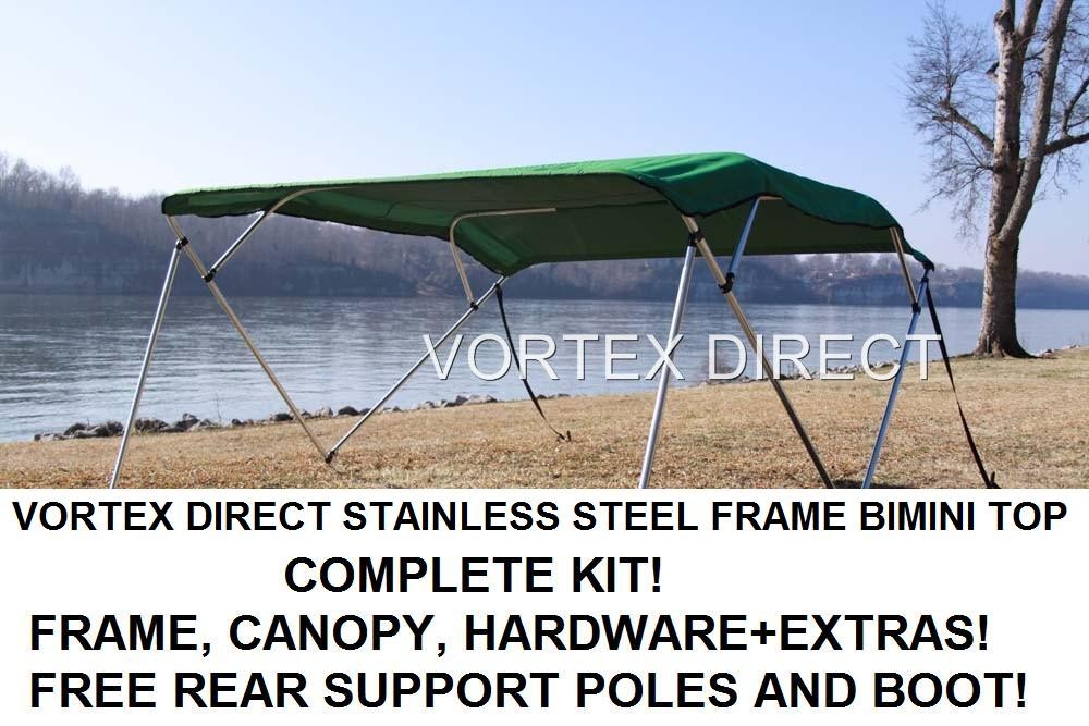 NEW GREEN VORTEX STAINLESS STEEL FRAME BIMINI TOP 8 FT LONG, 97103