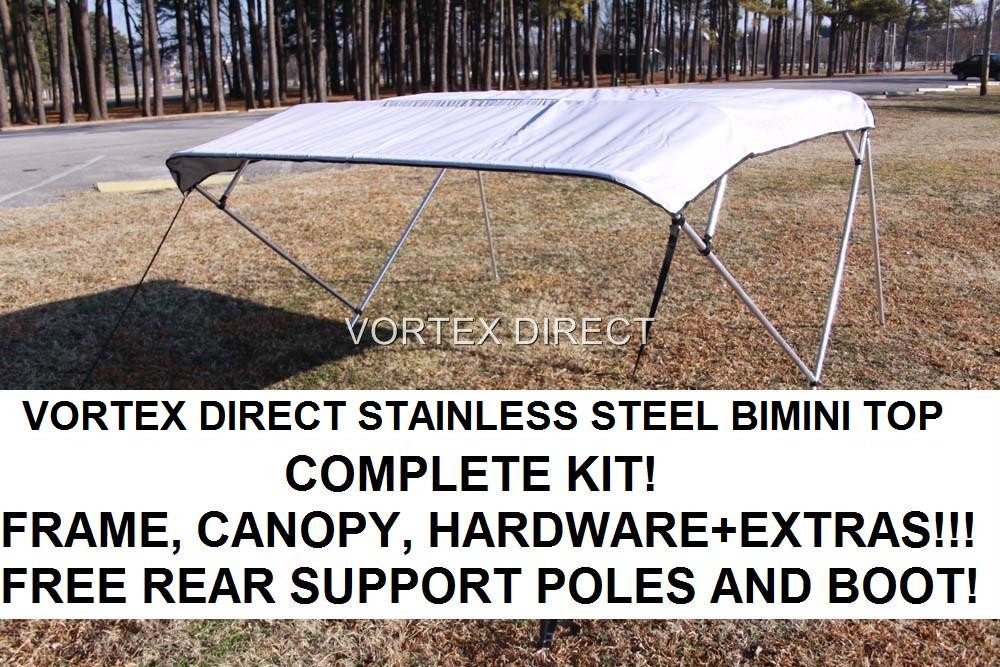 NEW GREY/GRAY VORTEX STAINLESS STEEL FRAME BIMINI TOP 12 FT LONG, 91-96' WIDE