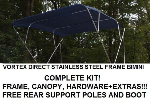 NEW NAVY BLUE VORTEX STAINLESS STEEL FRAME BIMINI TOP 12 FT LONG, 91-96' WIDE