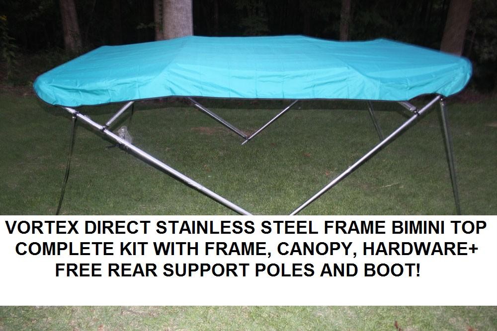 NEW TEAL VORTEX STAINLESS STEEL FRAME BIMINI TOP 10 FT LONG, 91-96' WIDE