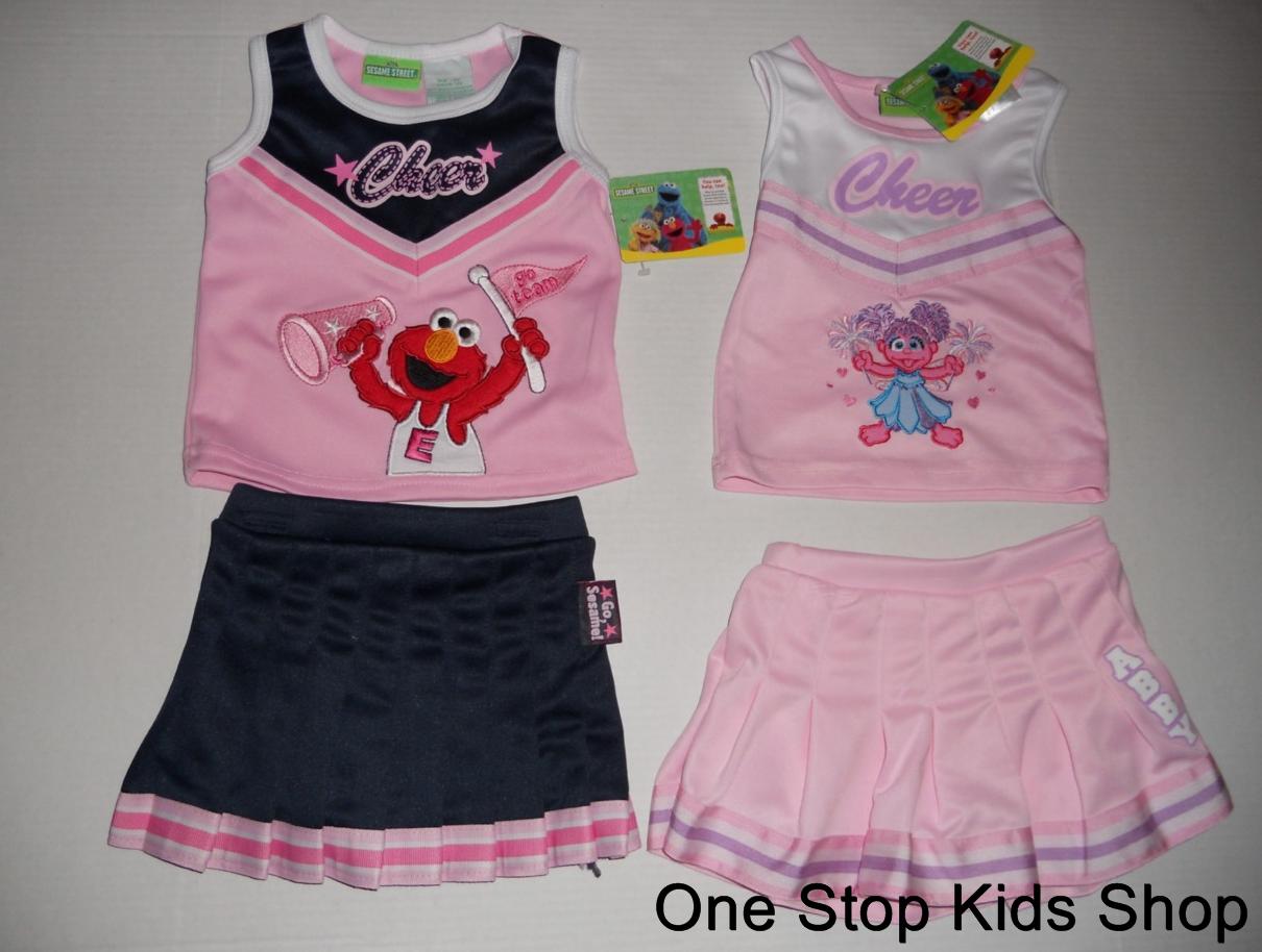 SESAME-STREET-2T-3T-4T-Cheerleader-OUTFIT-Set-Shirt-Skirt-ELMO-or-ABBY-CADABBY