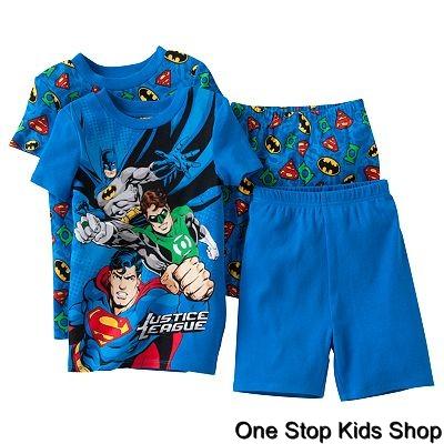 JUSTICE-LEAGUE-Boys-4-6-8-10-Pjs-Set-PAJAMAS-Shirt-BATMAN-Green-Lantern-SUPERMAN
