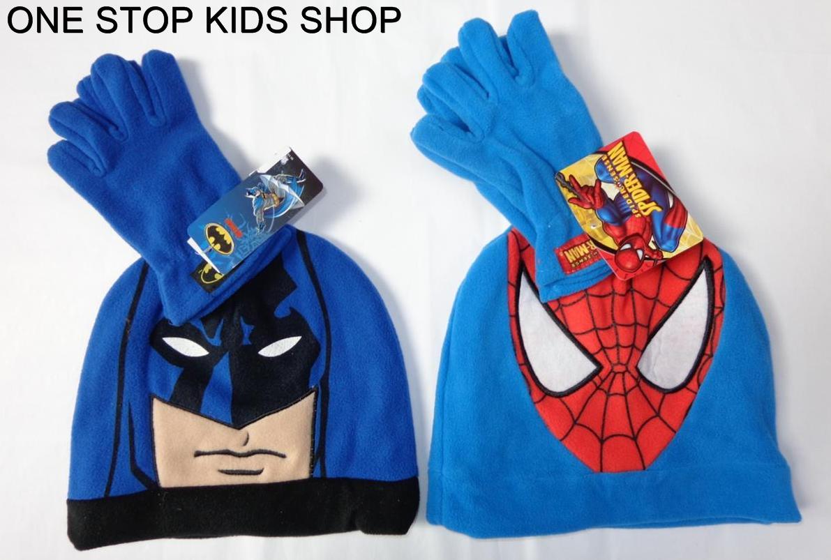 Spiderman Or Batman Toddler Boys Costume Winter Set Hat Gloves Cap