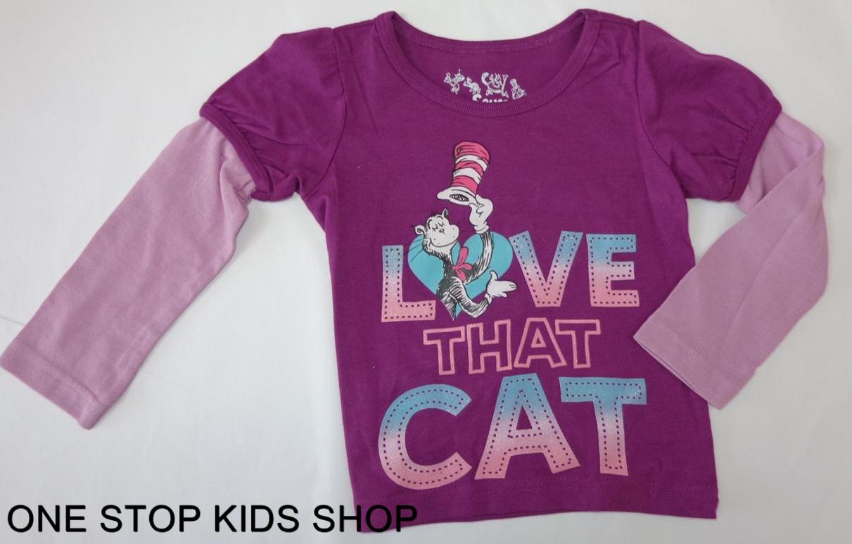 DR. SEUSS Toddler Girls 2T 3T 4T Long Sleeve Tee SHIRT Top CAT IN THE