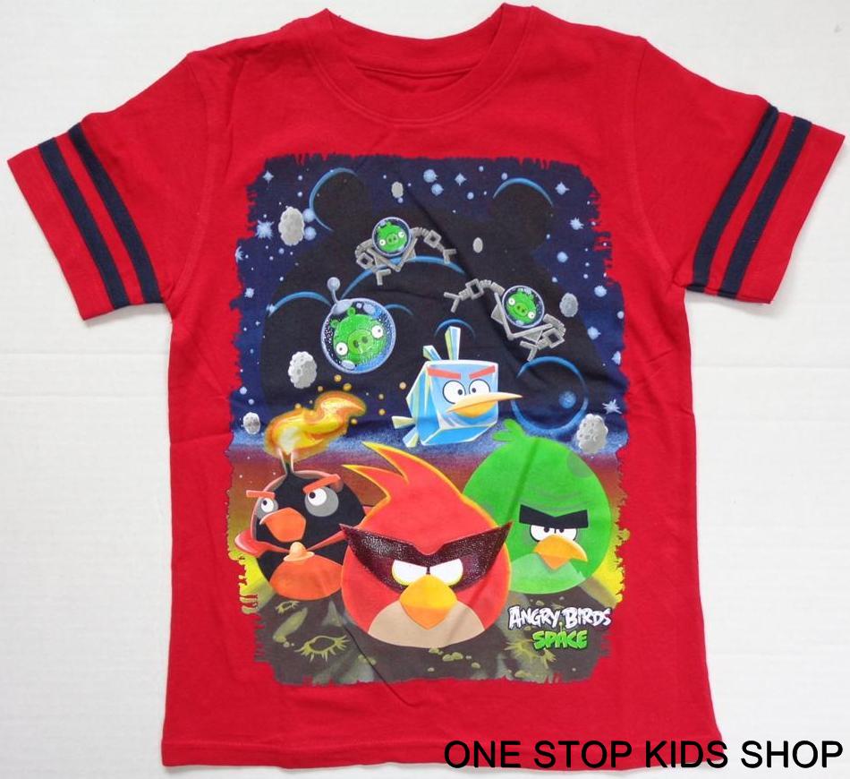 ANGRY BIRDS Boys 8 10 12 14 16 18 20 Short Sleeve SHIRT Tee Top SPACE