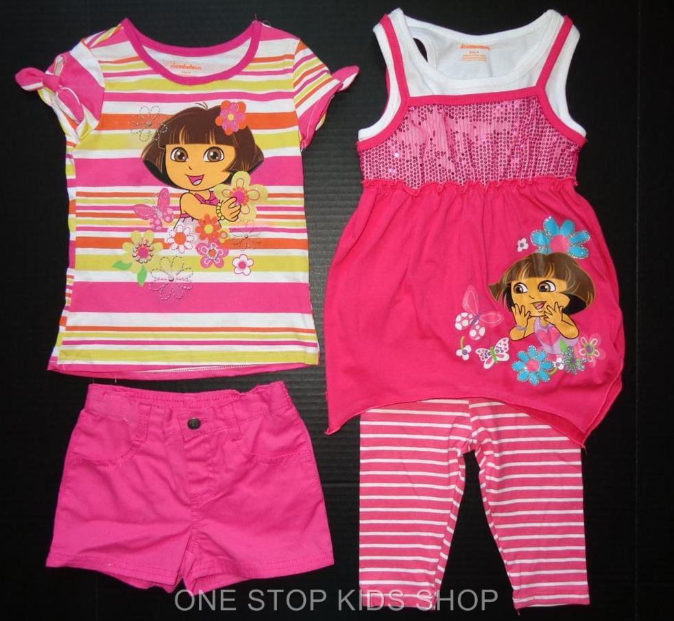 DORA THE EXPLORER Girls 2T 3T 4T 4 5 6 Set OUTFIT Shirt Shorts Pants