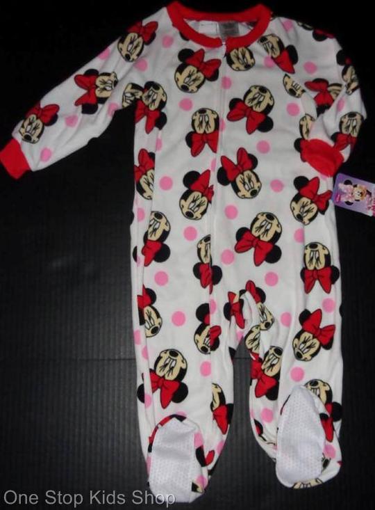 MINNIE MOUSE Girls 24 Mo 2T 3T 4T 5T Footed Pajamas SLEEPER Pjs Disney