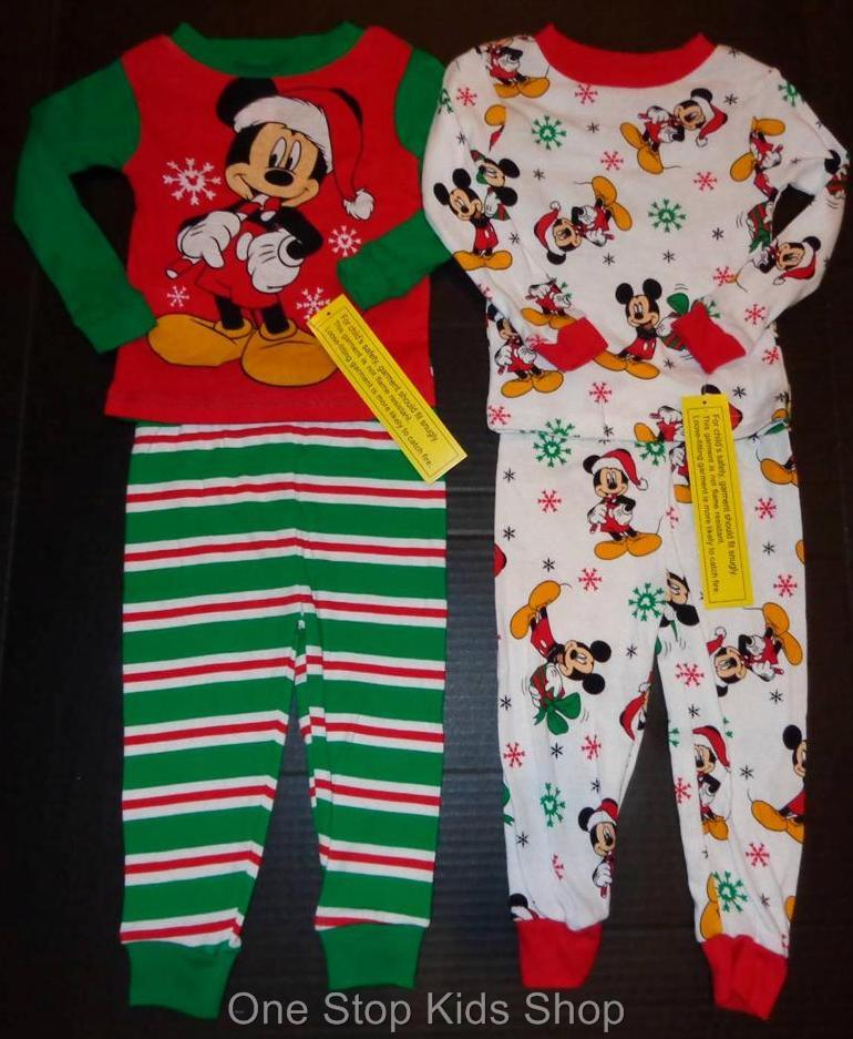 NEW Boys Girls Disney Mickey Mouse Pajamas Set Christmas Holiday Green