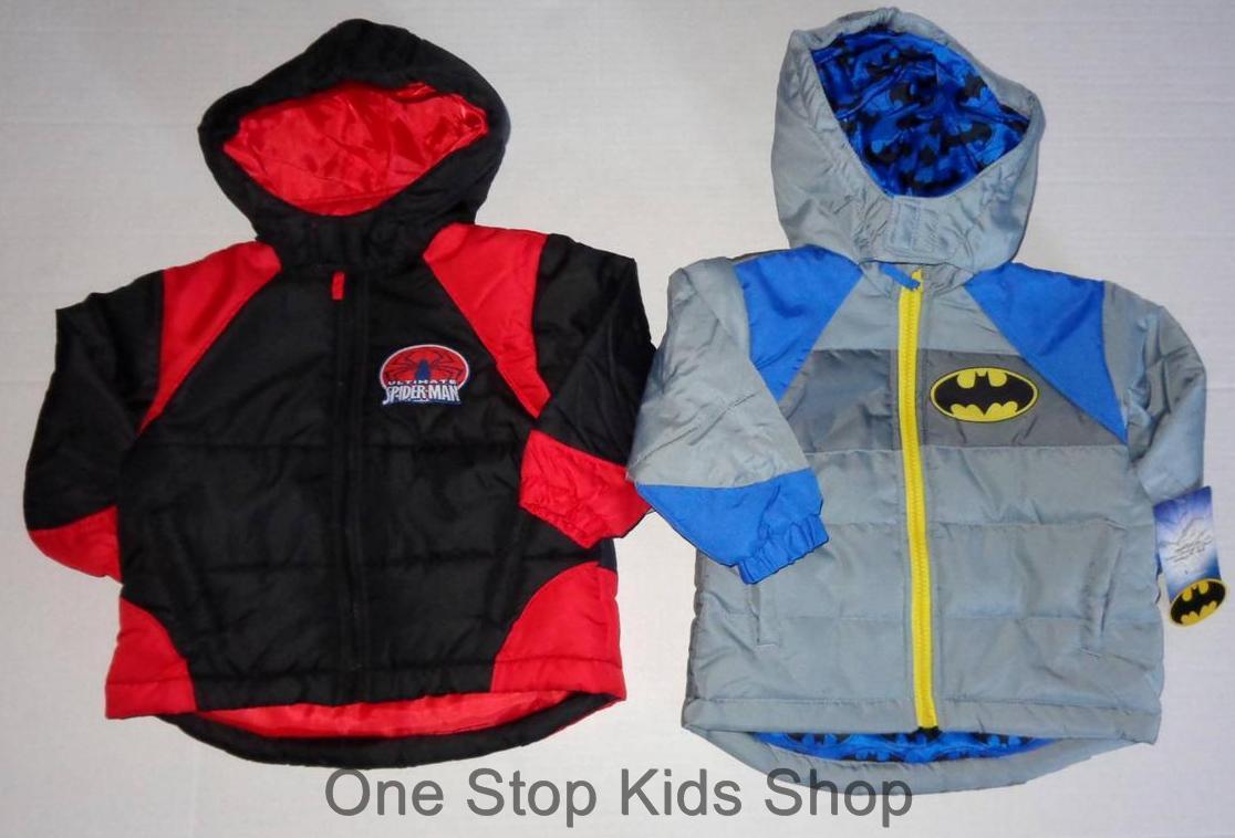 BATMAN or SPIDERMAN Boys 2T 3T 4T Hooded WINTER JACKET Coat Outerwear Super Hero