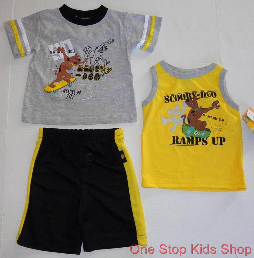 SCOOBY DOO Boys 2T 3T 4T 4 5 6 7 Set OUTFIT Shirt Tank Top Shorts Skateboard Dog - Picture 1 of 1