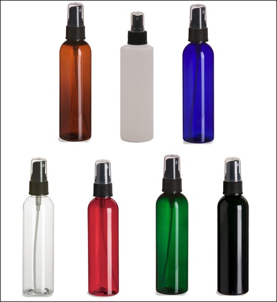 (4) 4 OZ PET PLASTIC SPRAY BOTTLES BLACK ATOMIZERS -7 COLORS - SPRAY MISTERS - Picture 1 of 1
