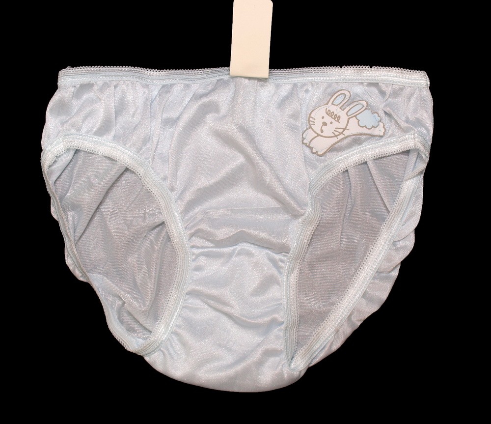 Light Blue Nylon Tricot Sissy Bikini Panties Rabbit Cartoon Panty Hip