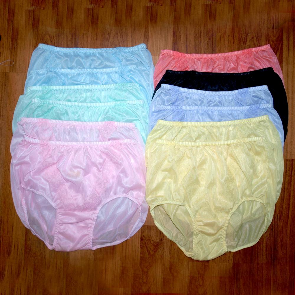 12 Pair 7 Colors Yellow Womens Nylon Brief Panties Vintage Style