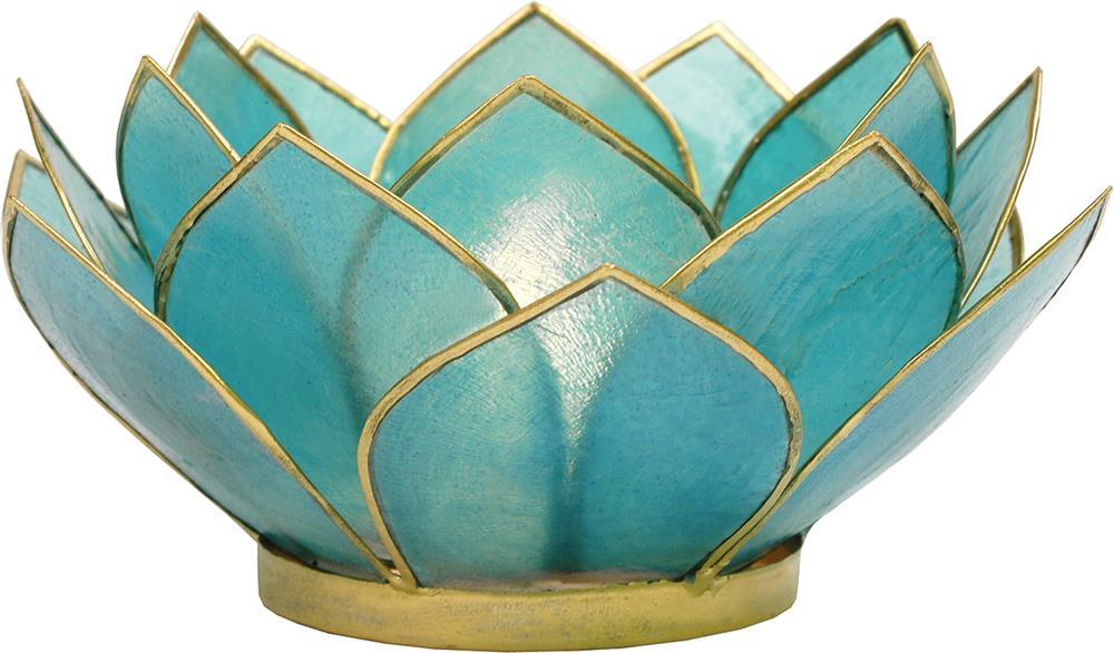 4 Capiz Oyster Shell Lotus Flower Gold Edged Tea Light Glass Candle